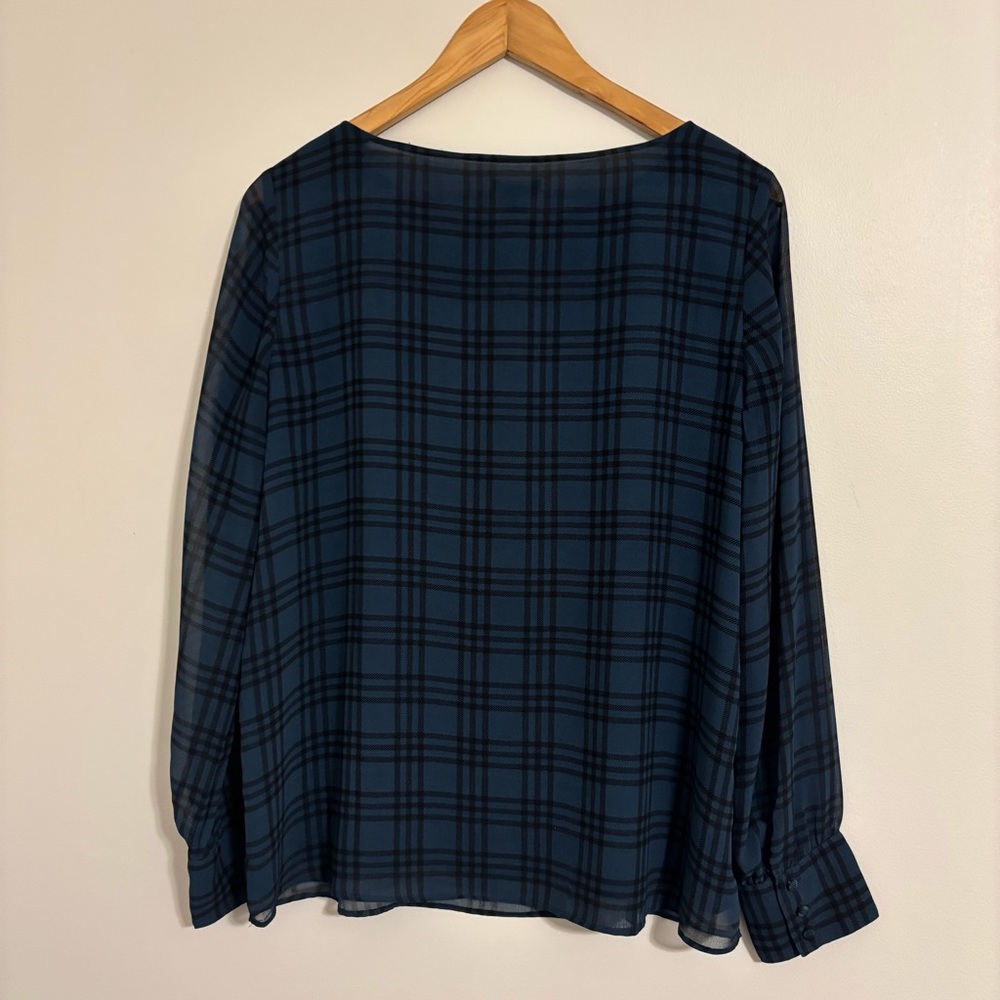 Ann Taylor Navy and Black Plaid Blouse - Picture 6 of 13